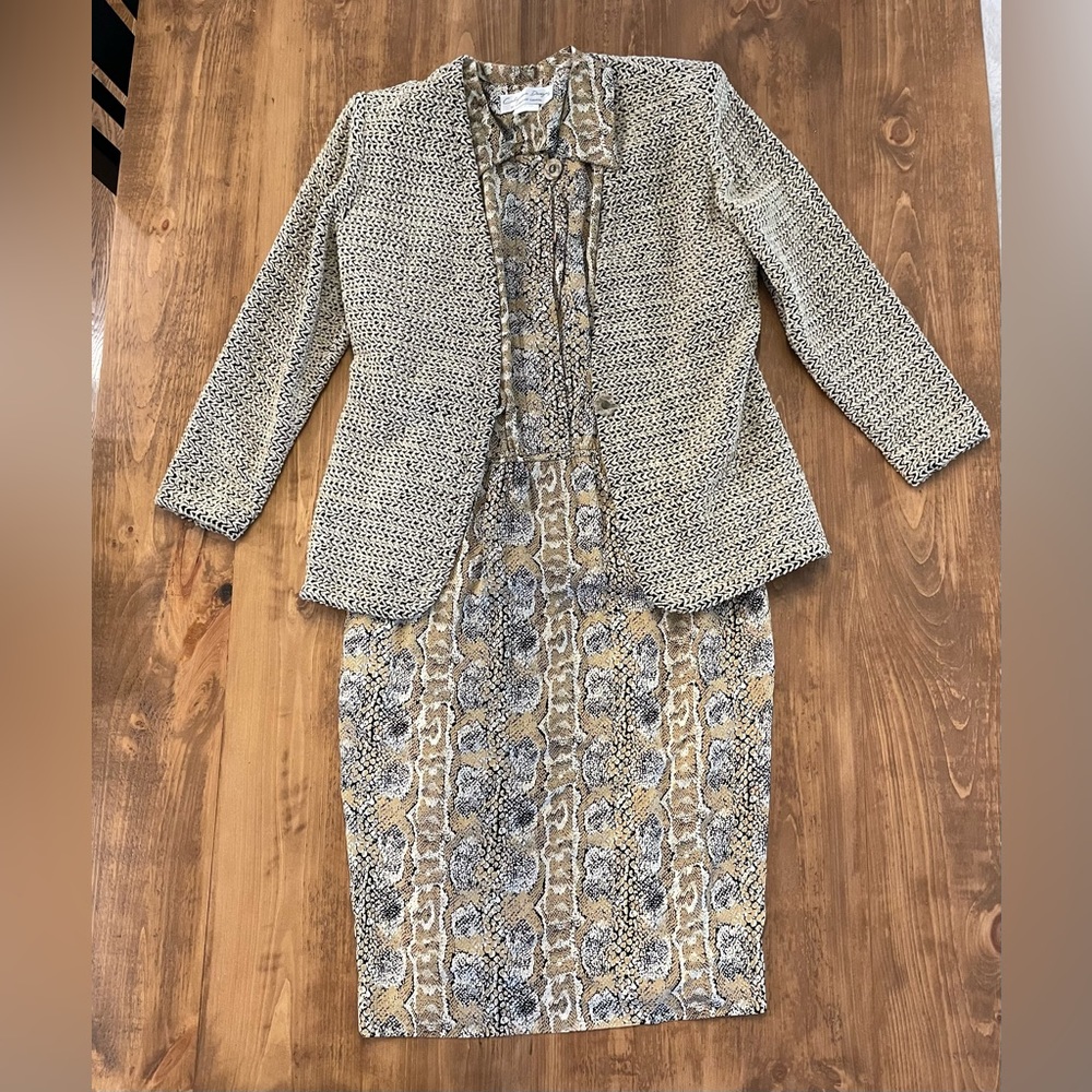 Vintage California Design by Dorothy Samuel Snake Print Dress and Jacket Size 10